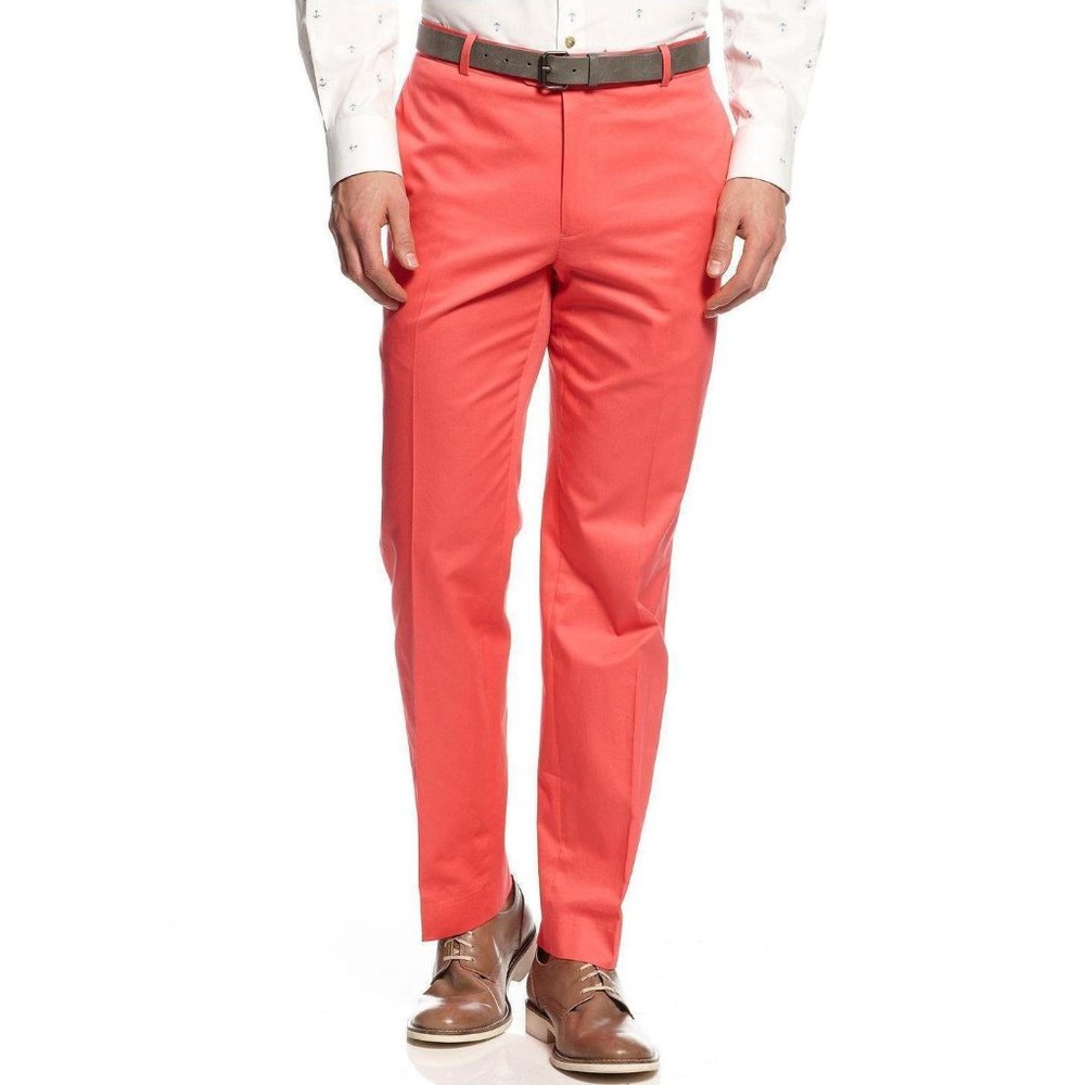 Bar III Men's Carnaby Collection Cotton Slim Fit  Pants (34Wx30L, Red)